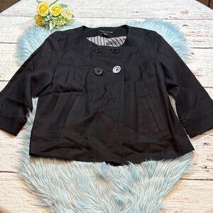 Larry Levine Black Linen Blend Peacoat Style Blazer Jacket sz L